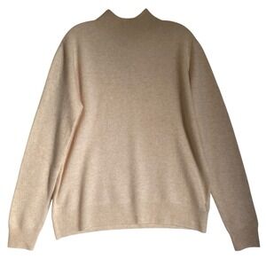 Merino Wool Sweater Women XL Oatmeal Mock Neck Old Money Quiet Luxury Minimalist